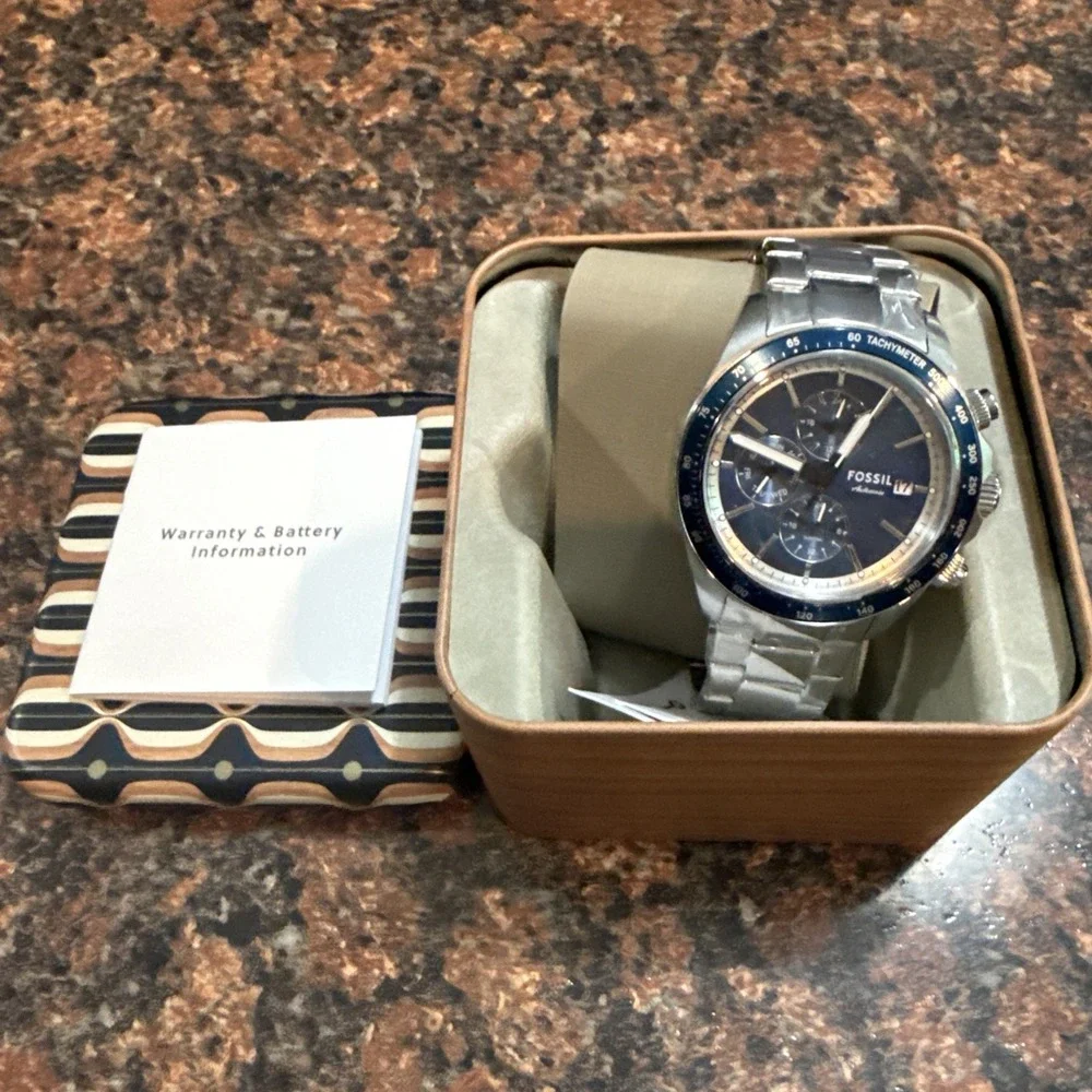Fossil Autocross BQ2878 Mens Multifunction Blue‎ Sunray Dial Watch NIB